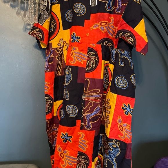 Zanzea Red and Yellow Patterned Maxi Dress - Picture 2 of 4